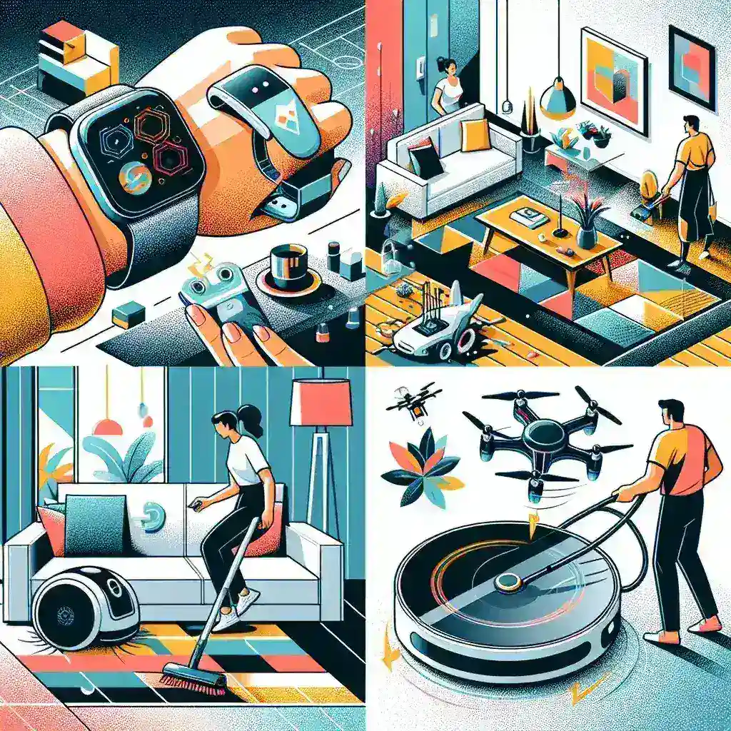 "Modern innovative gadgets enhancing daily life with practical solutions, showcasing smart home devices, wearable technology, and multifunctional tools designed to tackle everyday challenges."